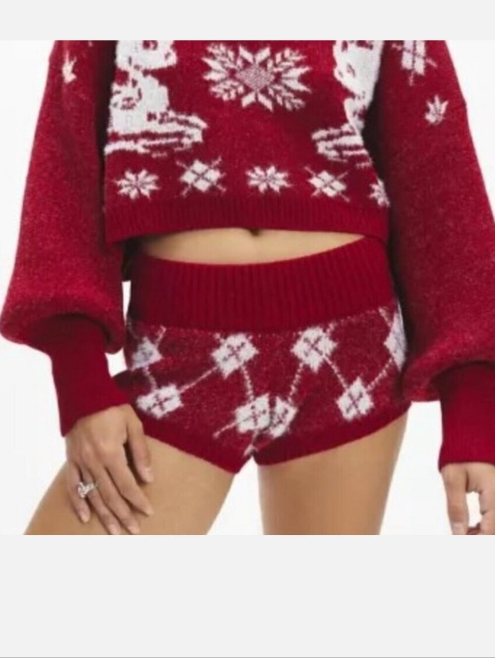 Out From Under UO Catching Feelings Red white multi fairisle micro shorts size L